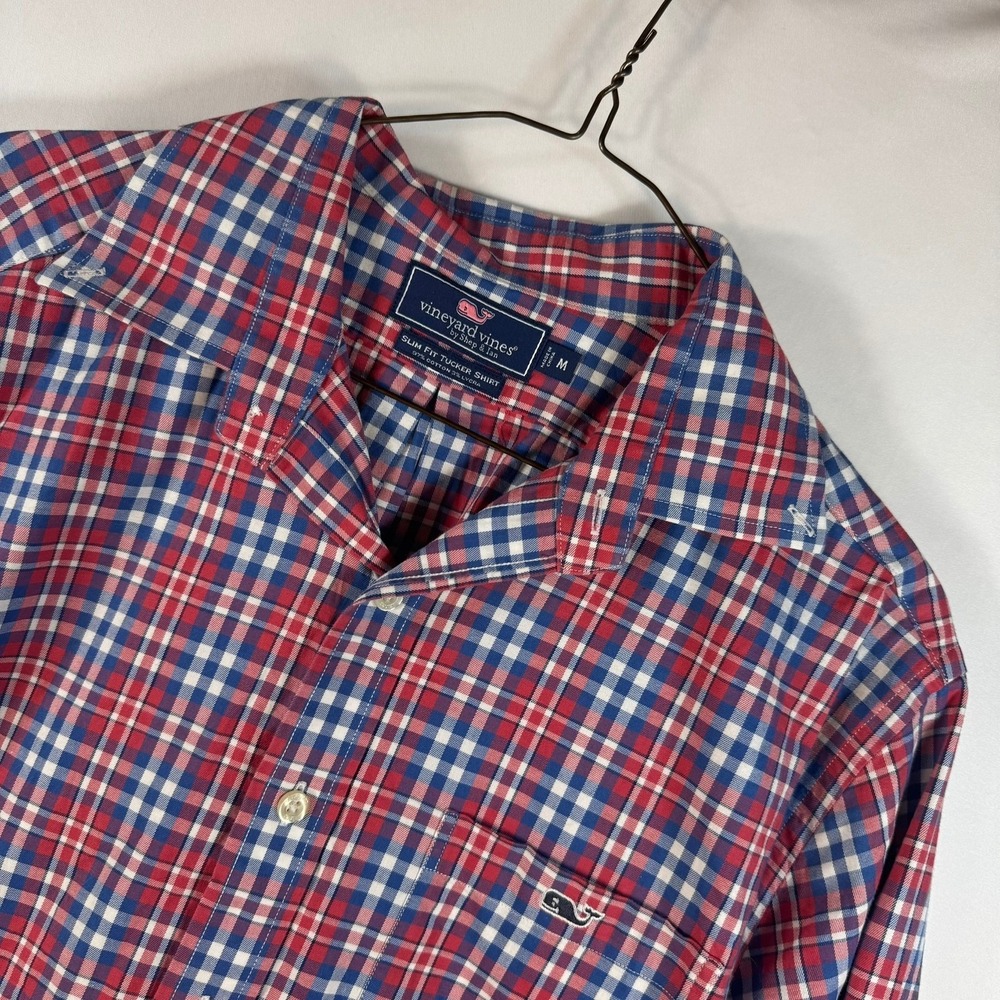 Vineyard Vines Mens Slim Fit Tucker Shirt Red White Blue Plaid Button Down M